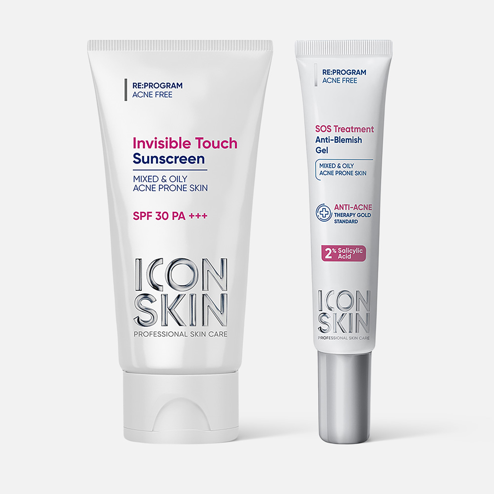 Крем солнцезащитный Icon Skin SPF30 для проблемной кожи,50мл и гель SOS пр.воспалений,20мл