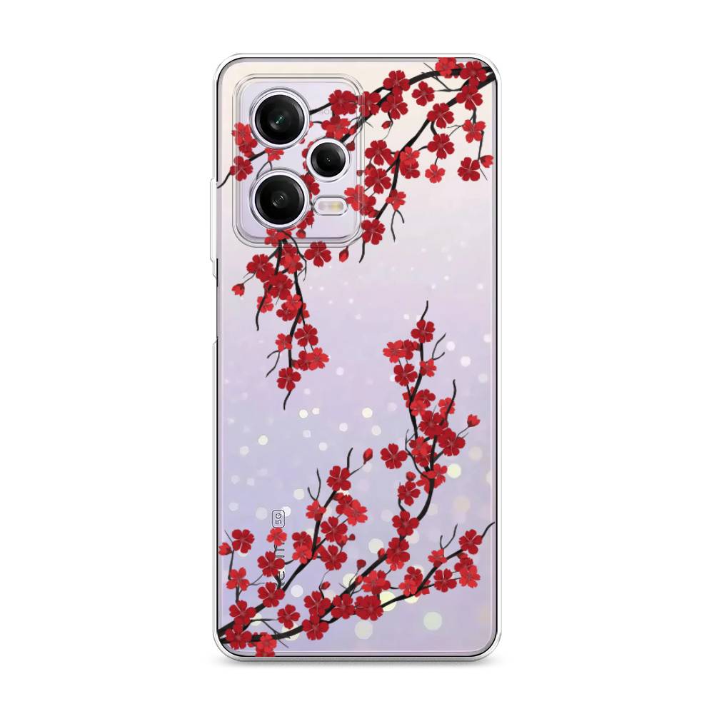 

Чехол на Xiaomi Redmi Note 12 Pro "Красная сакура", Красный;черный, 317050-2