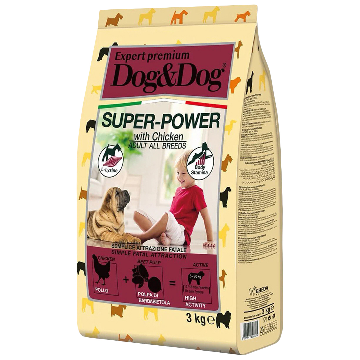 Сухой корм Dog & Dog Super-Power для взрослых и активных собак, с курицей, 3 кг