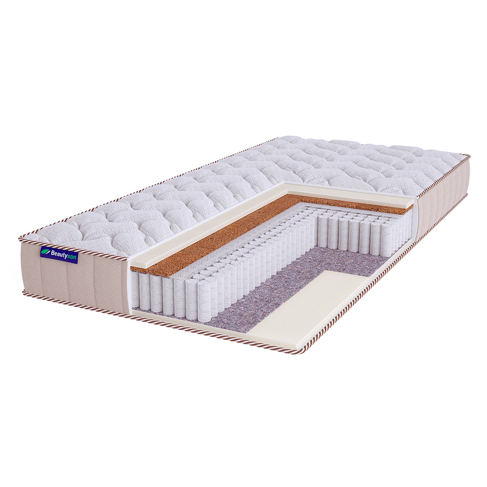

Матрас Beautyson Roll Spring Soft Cocos S1200 Lux, 145х175, 20 см, пружинный, Белый, Roll Spring Soft Cocos S1200 Lux