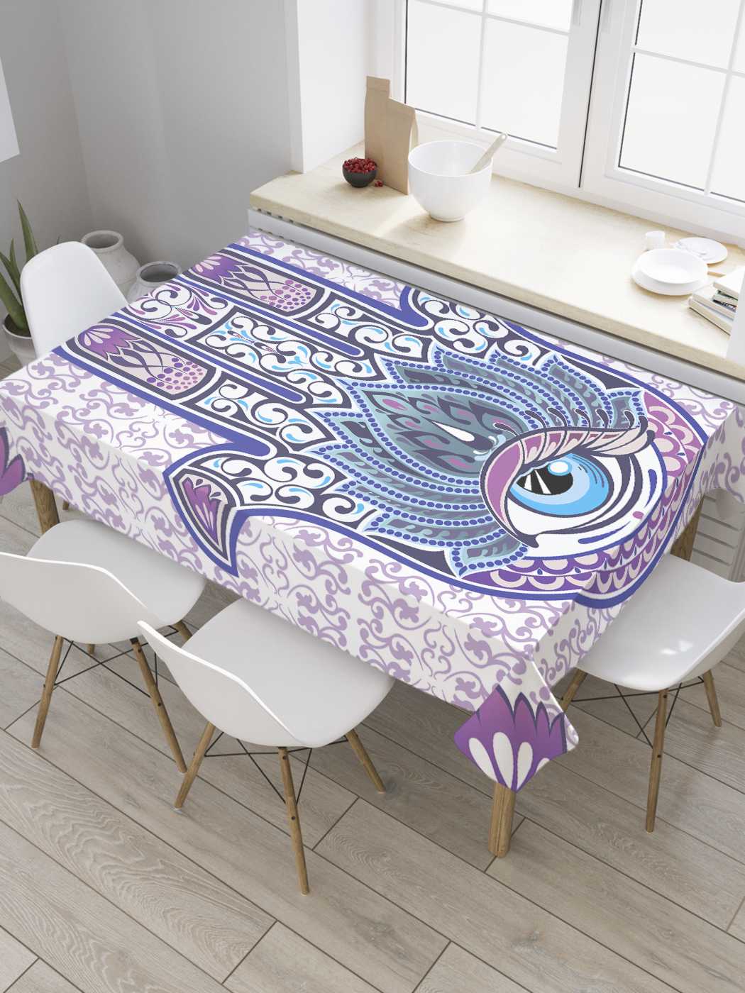 

Скатерть прямоугольная JoyArty "Символическая хамса" из сатена, 120x145 см, Символическая хамса