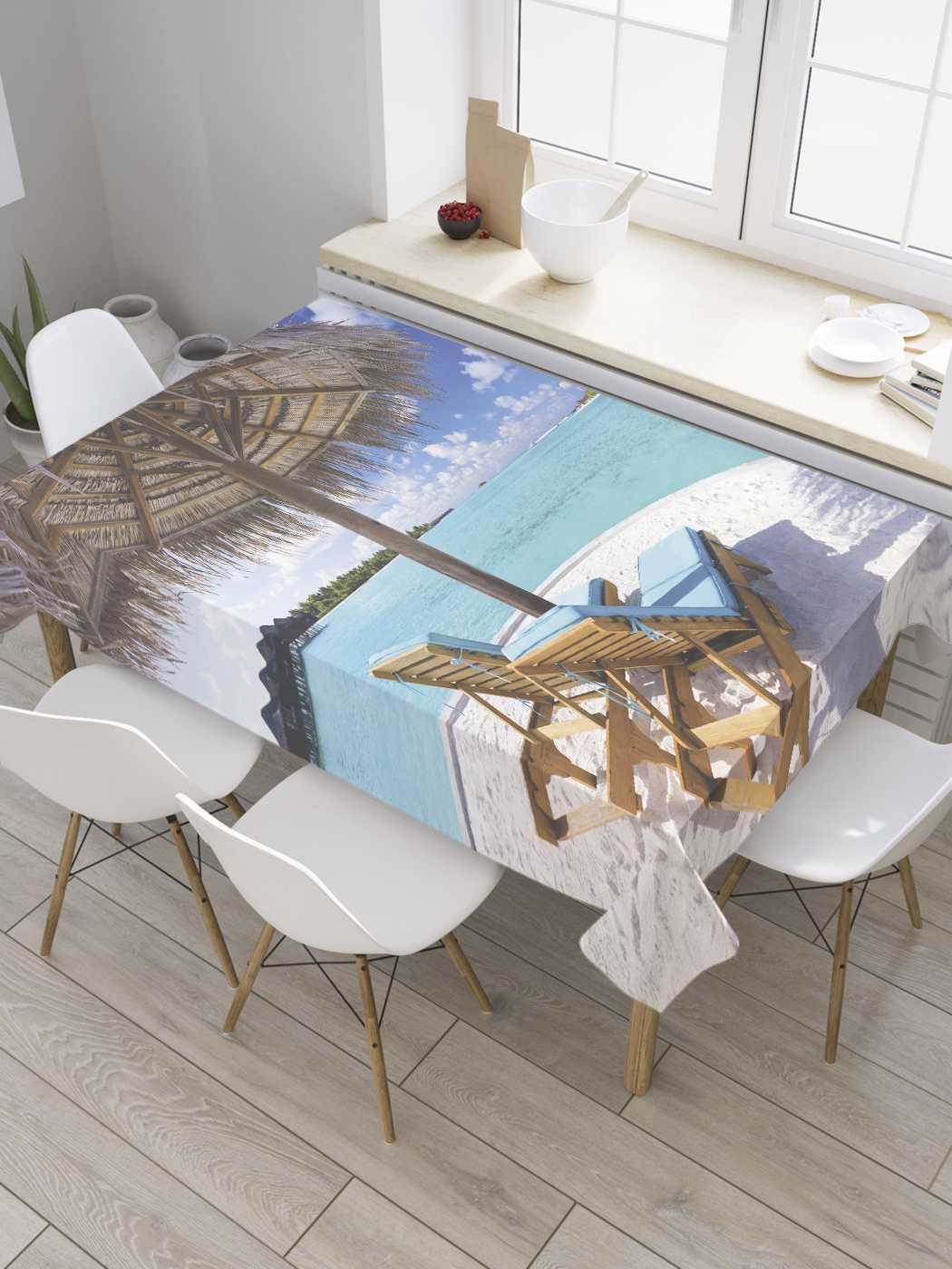 

Скатерть прямоугольная JoyArty "Морской островок" из оксфорда, 180x145 см, Голубой, Морской островок