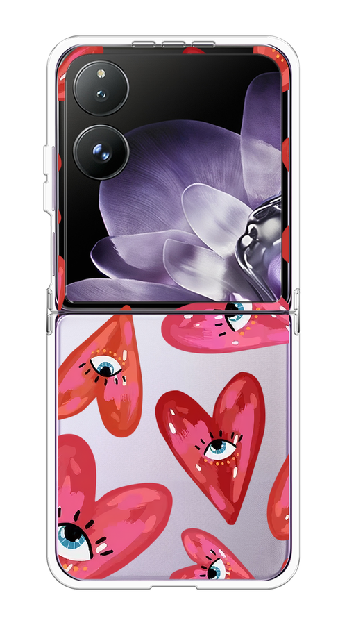 

Чехол на Xiaomi Mix Flip "Сердечки с глазами", Коричневый;красный;розовый, 323150-1