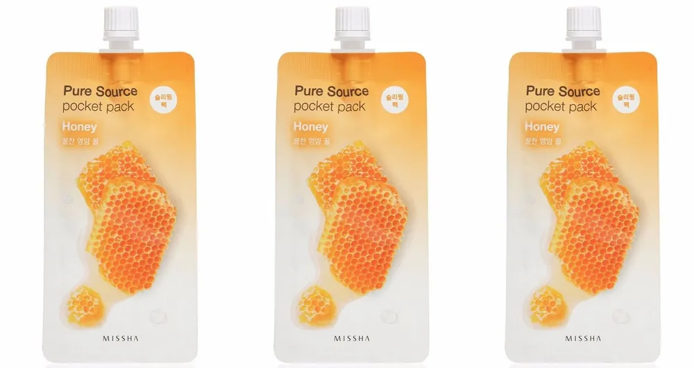 

Маска для лица Missha Pure Source Pocket pack Honey ночная с медом 10 мл 3 шт, Pure Source Pocket pack Honey