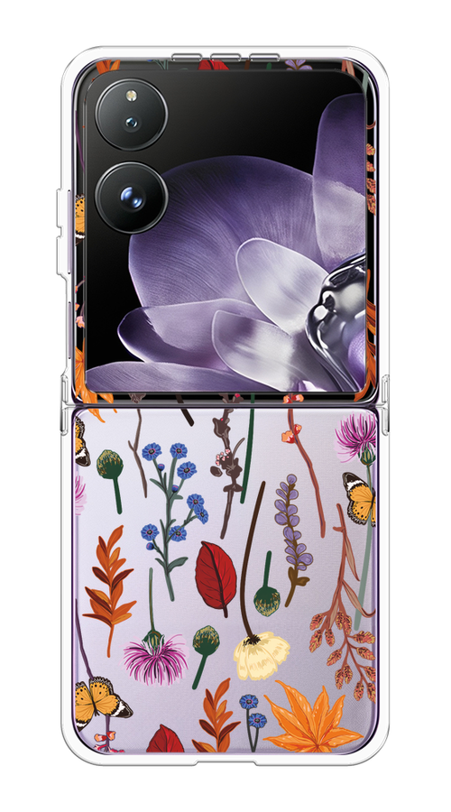 

Чехол на Xiaomi Mix Flip "Orange Purple flowers", Оранжевый;красный;розовый;желтый;прозрачный, 323150-1