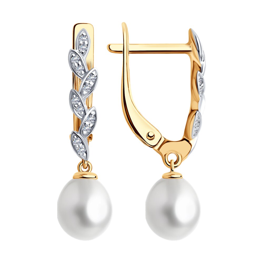 

Серьги подвески из красного золота SOKOLOV 792371, фианит/жемчуг культивированный, 792371