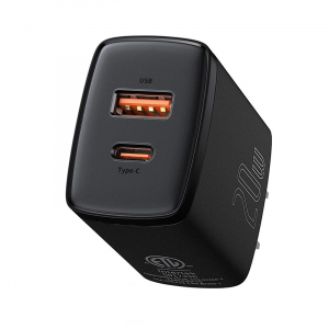 фото Сетевое зарядное устройство baseus compact quick charger u+s 20w us black (cccp20us)