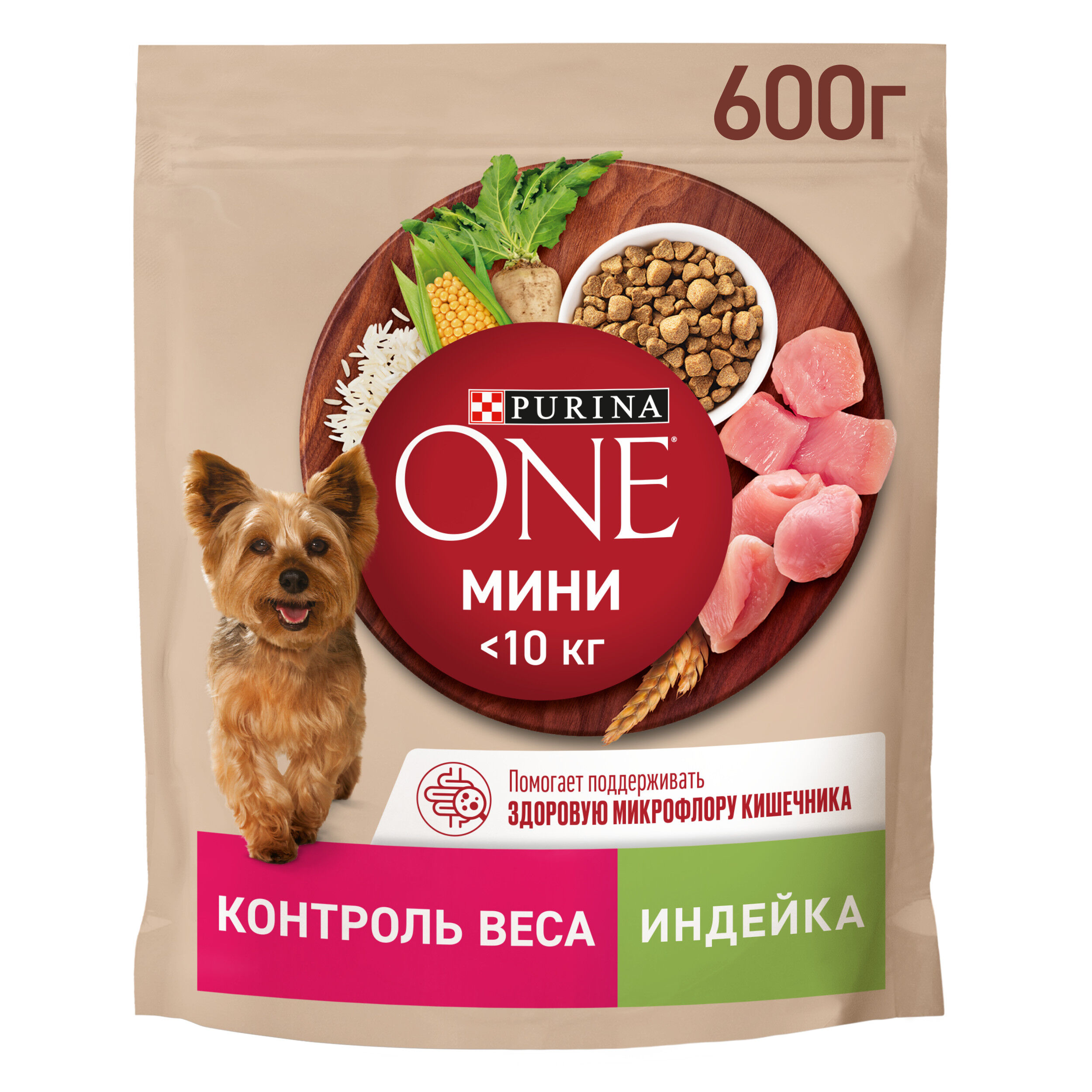 Сухой корм для собак Purina One Мини Здоровый вес с индейкой и рисом, 600 г