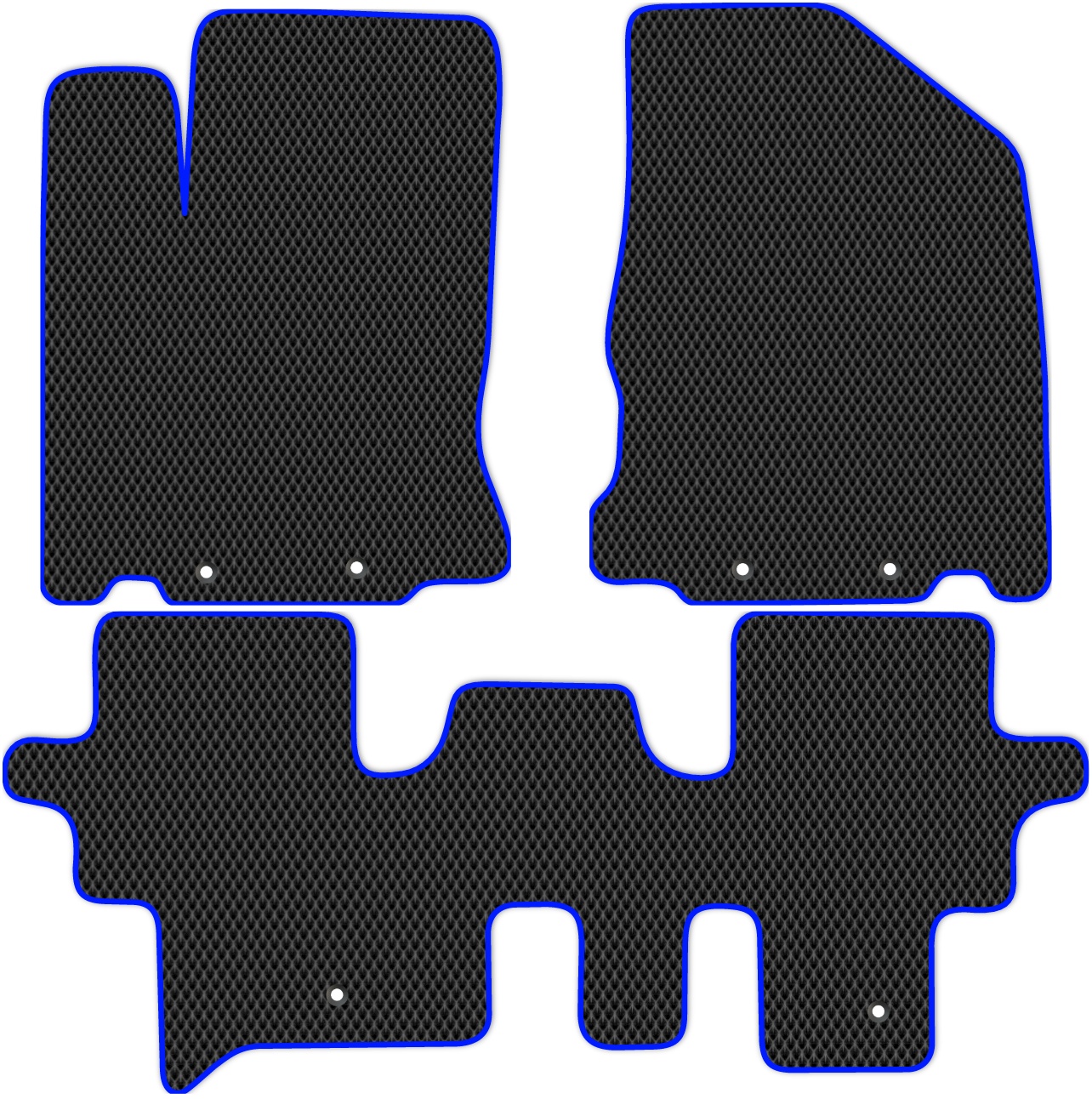 

Коврики ЭВА в салон для Nissan Pathfinder 4 (R52) 2014 - 2017, 3 шт. черный, синий кант, 3737-W3YL-H