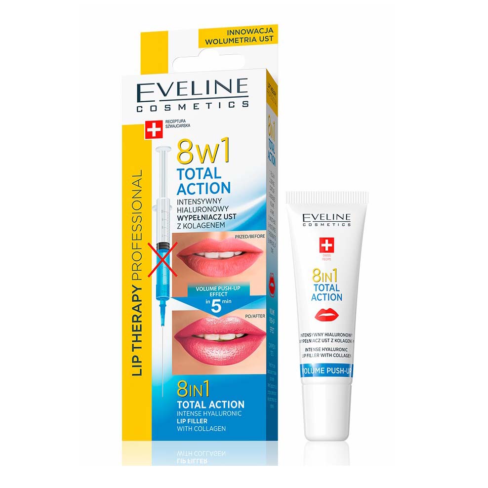 Филлер для губ Eveline Cosmetics Total Action 8 в 1 гиалуроновый с коллагеном, 12 мл
