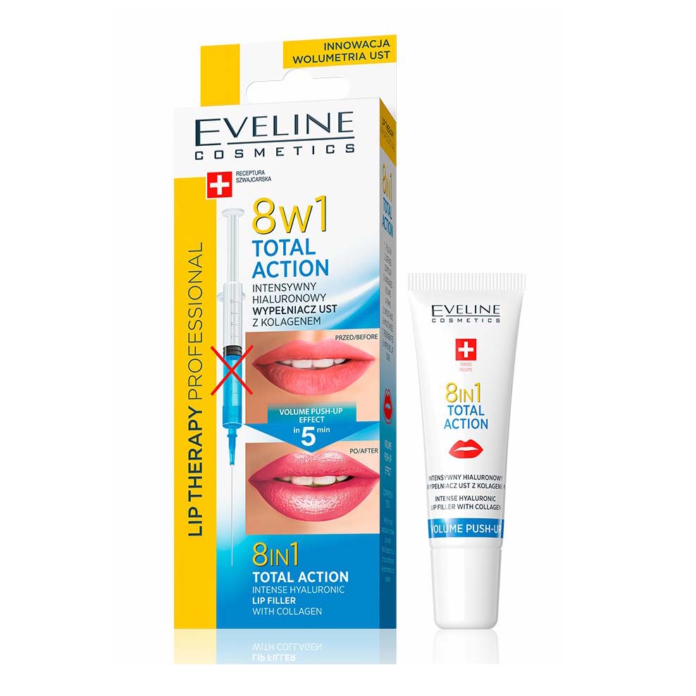 Филлер для губ Eveline Cosmetics Total Action 8 в 1 гиалуроновый с коллагеном, 12 мл корректор для бровей 8 в 1 eveline total action с хной