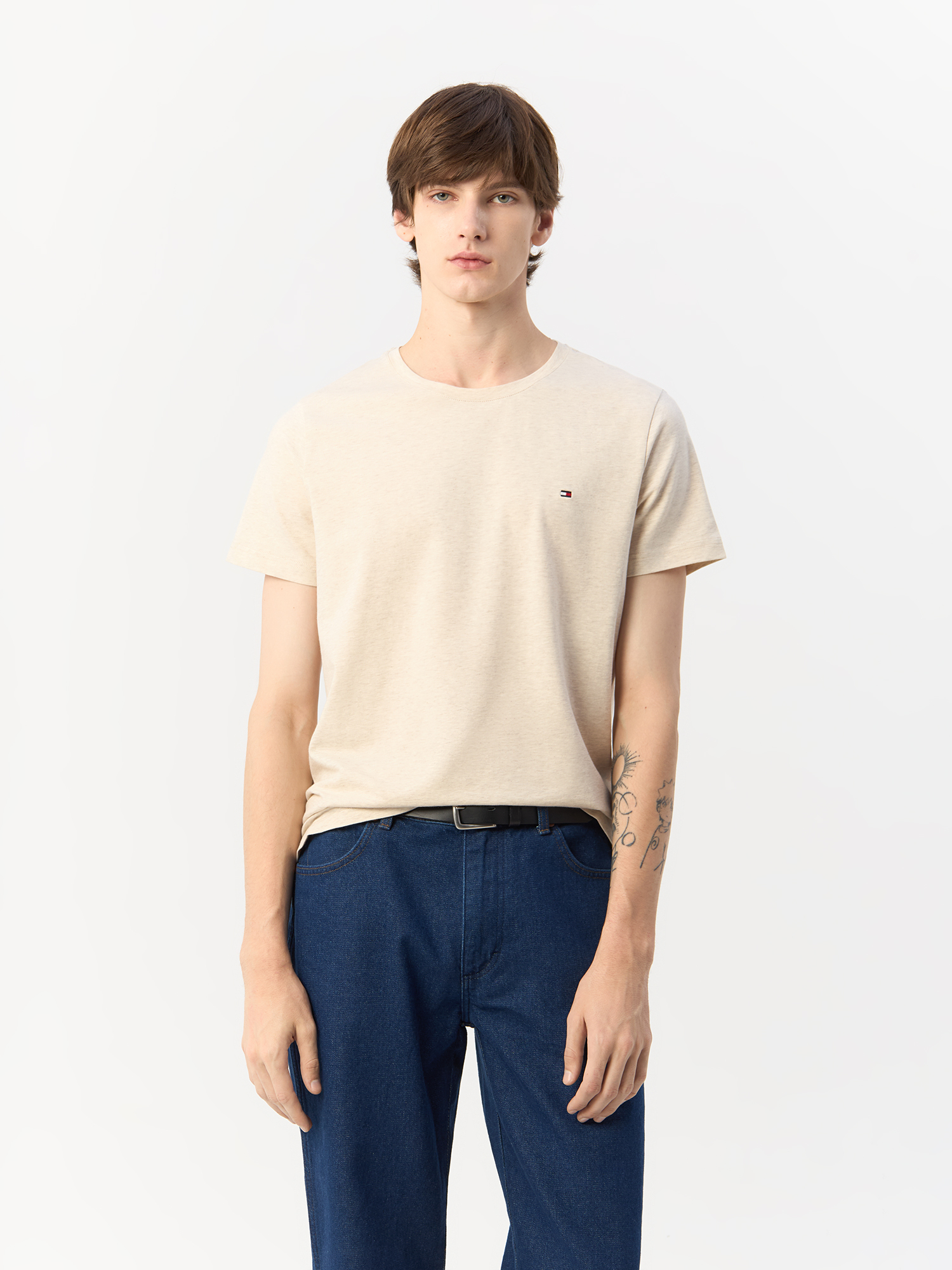 

Футболка мужская Tommy Hilfiger Stretch Slim Fit Tee MW0MW10800 бежевая 2XL, Бежевый, Stretch Slim Fit Tee