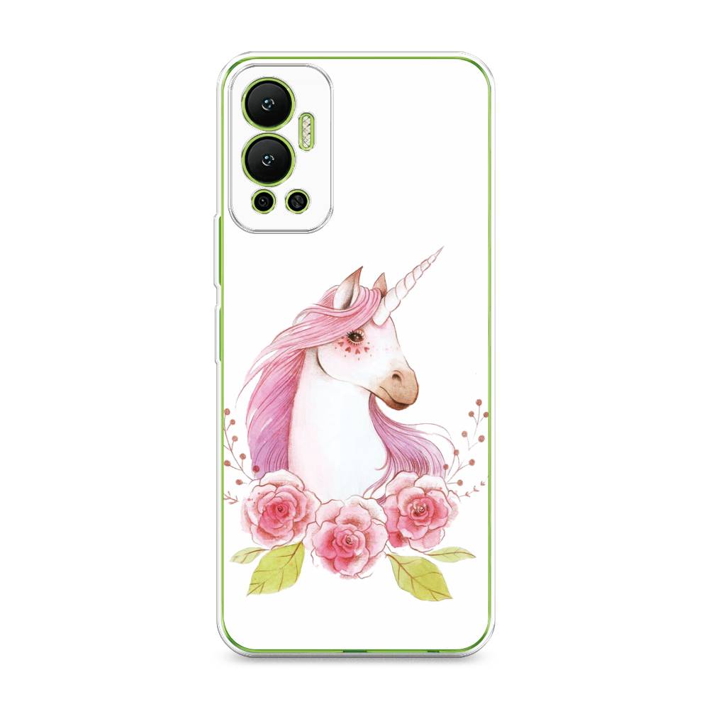 

Чехол на Infinix Hot 12 "Единорог цветы", Белый;розовый;серый, 3101350-1