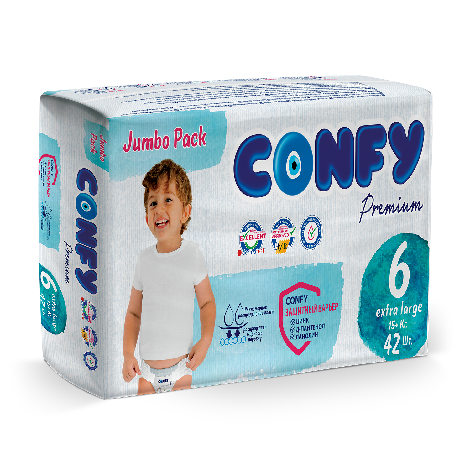 фото Подгузники детские confy premium 15+ кг (размер 6) jumbo 42шт.