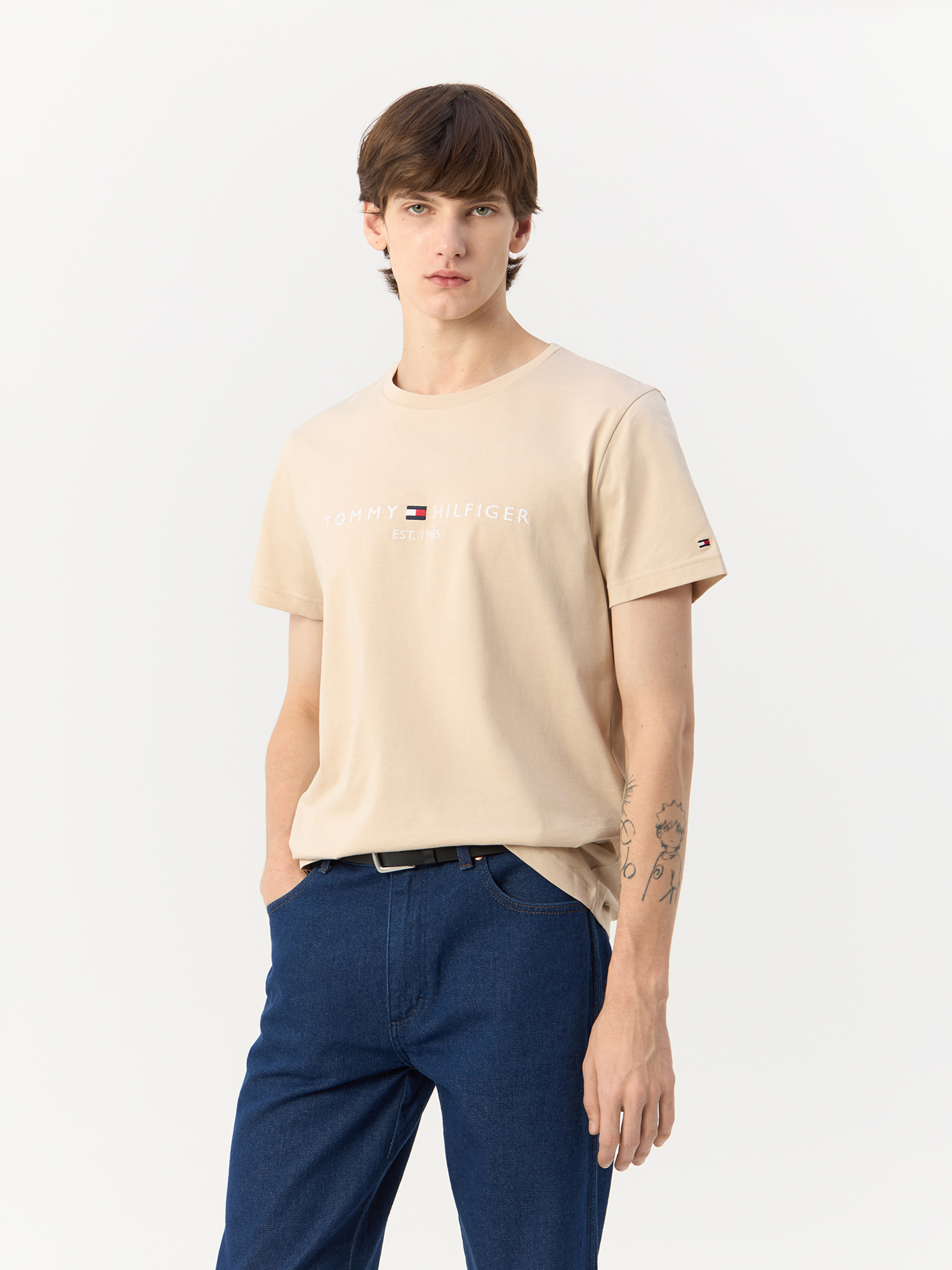 Футболка мужская Tommy Hilfiger Logo T-shirt MW0MW11797 бежевая XS TOMMY HILFIGER бежевый