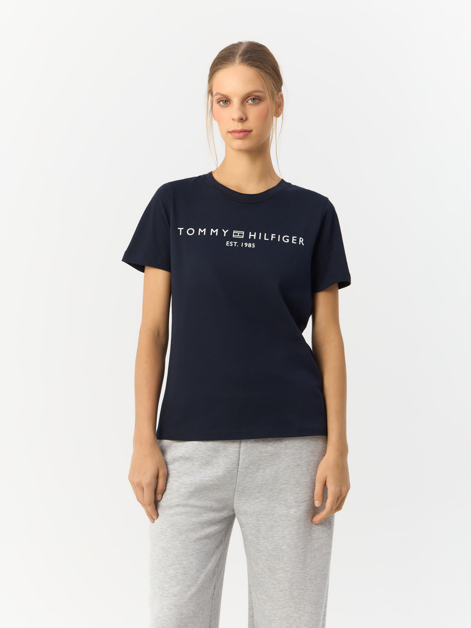 

Футболка женская Tommy Hilfiger Regular Corp Logo Shirt WW0WW40276 синяя 2XL, Синий, Regular Corp Logo Shirt