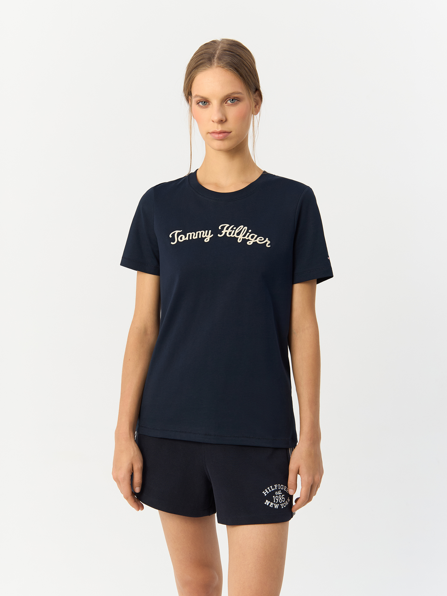 

Футболка женская Tommy Hilfiger WW0WW42589 синяя XS, Синий, WW0WW42589