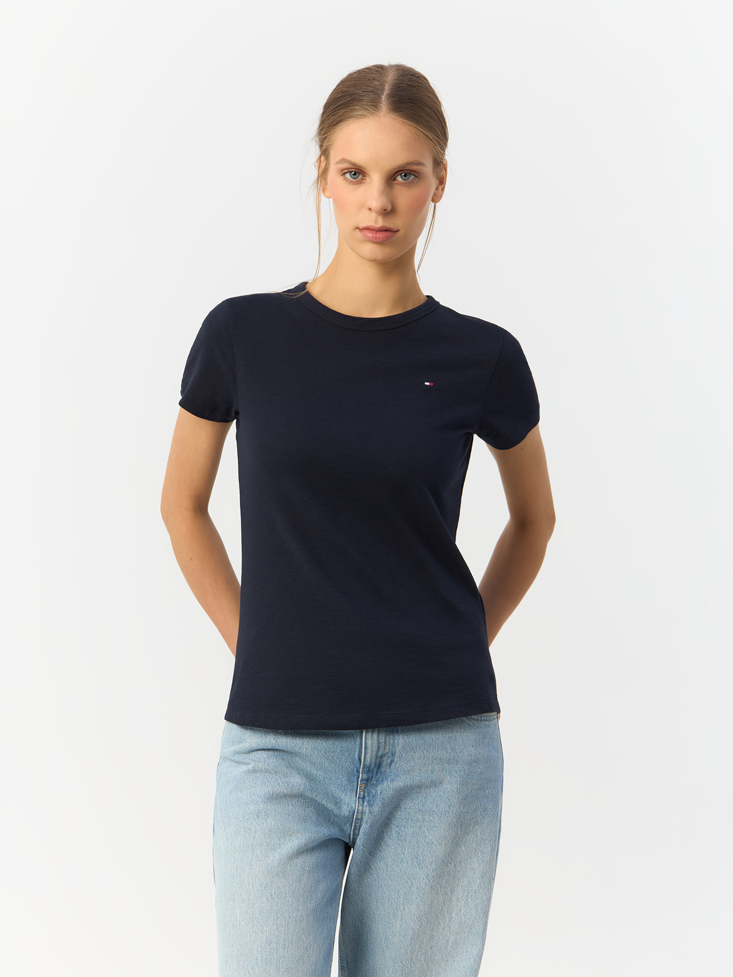 

Футболка женская Tommy Hilfiger WW0WW37857 синяя L, Синий, WW0WW37857