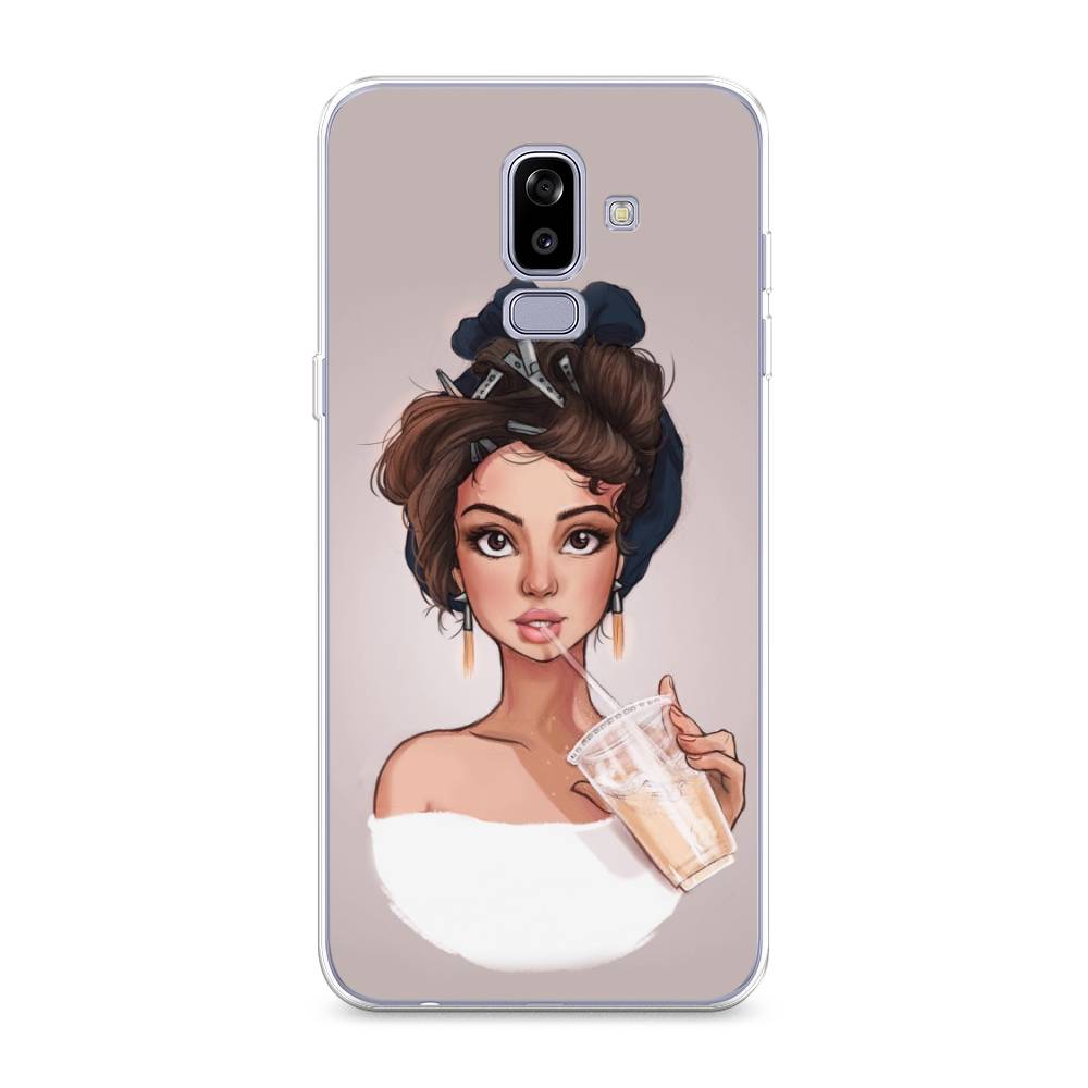 

Чехол на Samsung Galaxy J8 "Девушка с фраппе", Серый, 26550-6