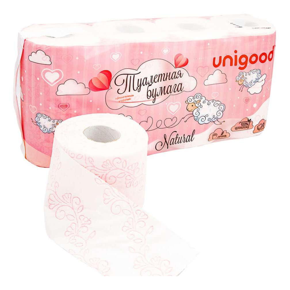 фото Туалетная бумага unigood розовая 8 шт