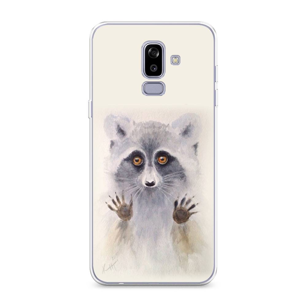 

Чехол на Samsung Galaxy J8 "Енот за стеклом", Бежевый;серый, 26550-4