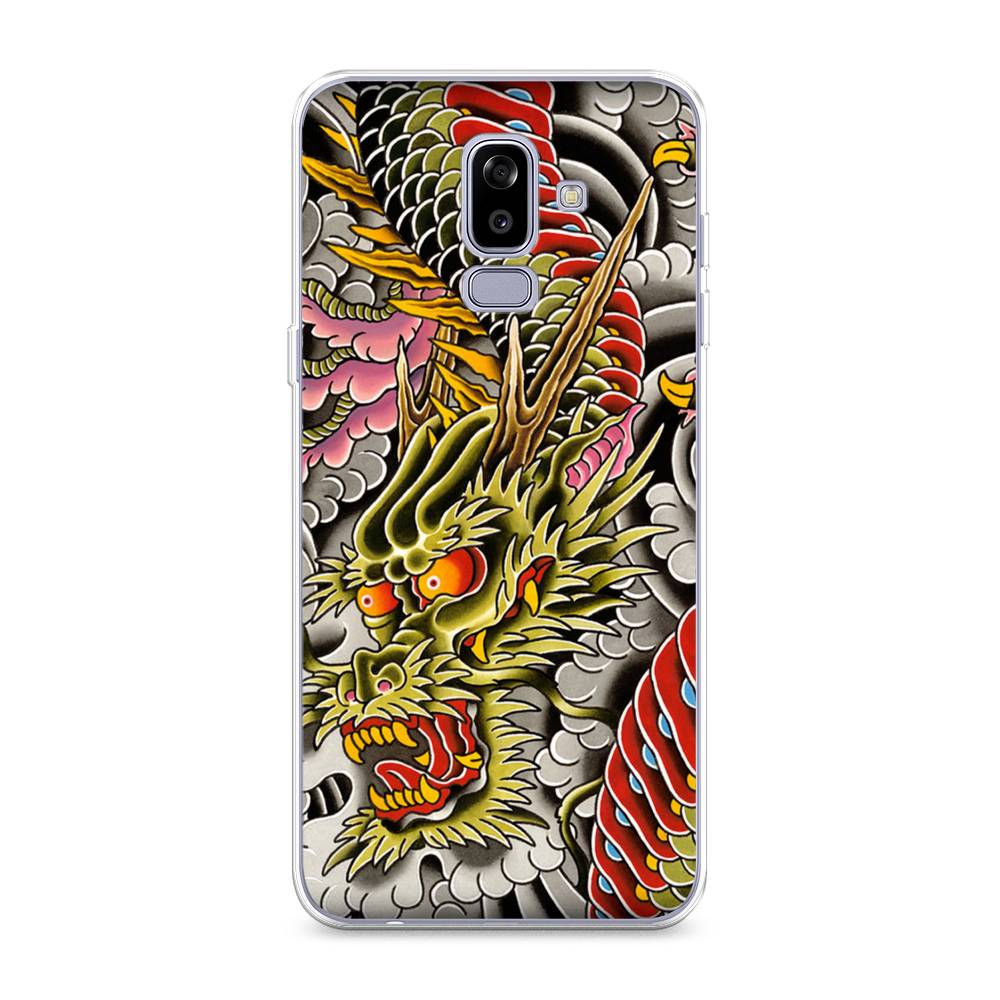 

Чехол на Samsung Galaxy J8 "Японский дракон", Желтый;розовый;красный, 26550-4