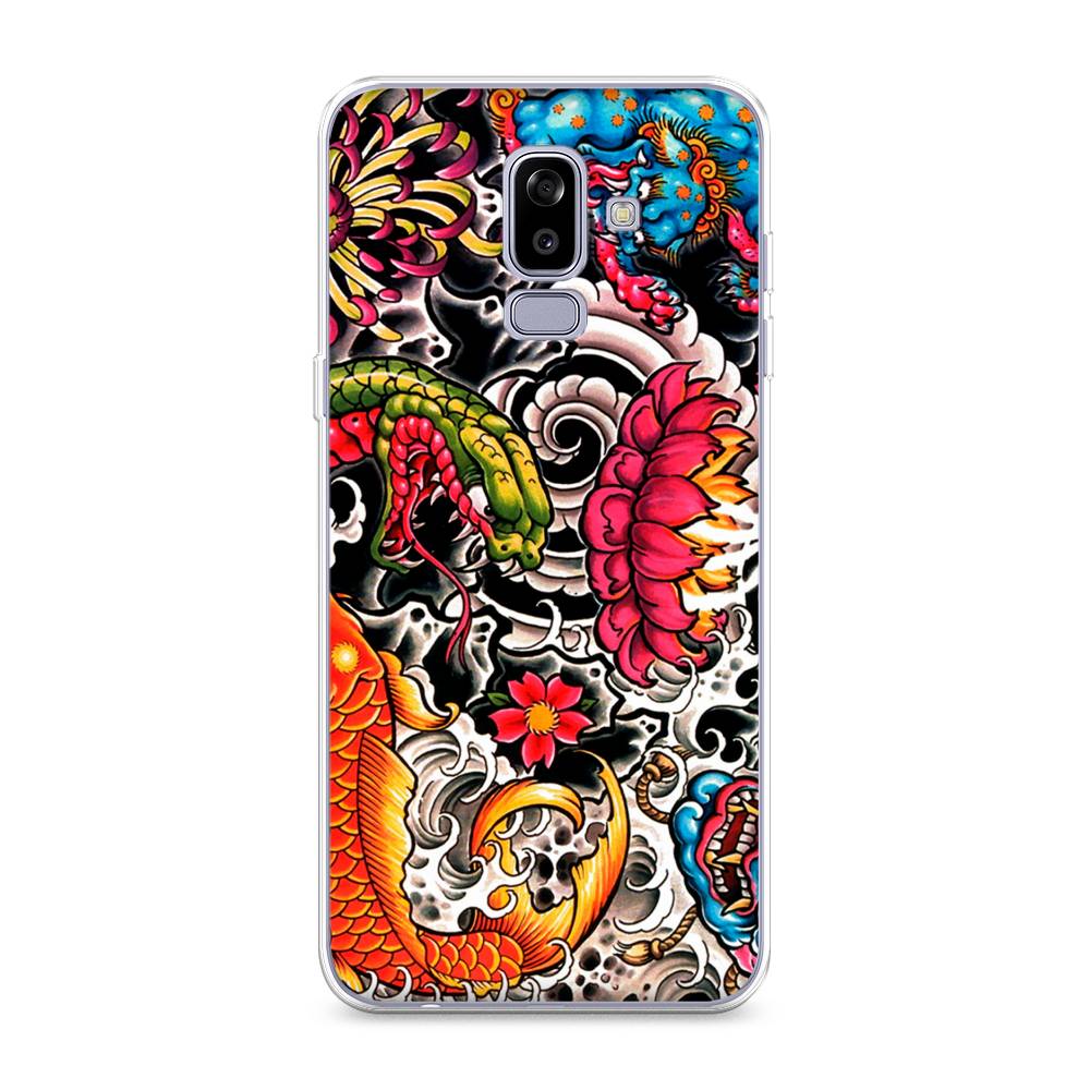 

Чехол на Samsung Galaxy J8 "Японское искусство", Красный;оранжевый;голубой, 26550-4