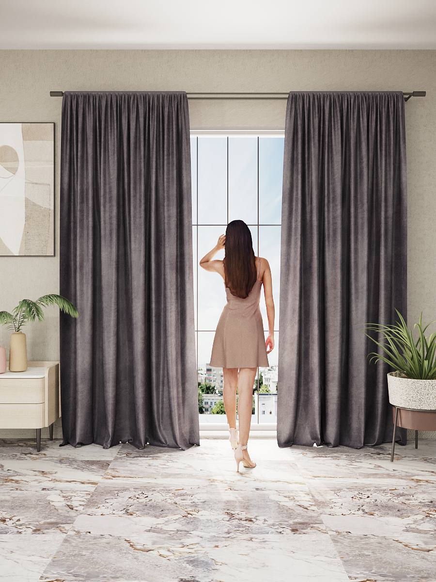 Комплект штор бархат для гостиной и спальни Sophia серо-фиолетовые 2 шт по 200 на 280см