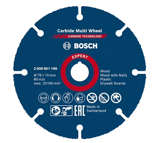 фото Отрезной круг carbide multi wheel 76 мм, твердосплавный, универсальный bosch 2608901196