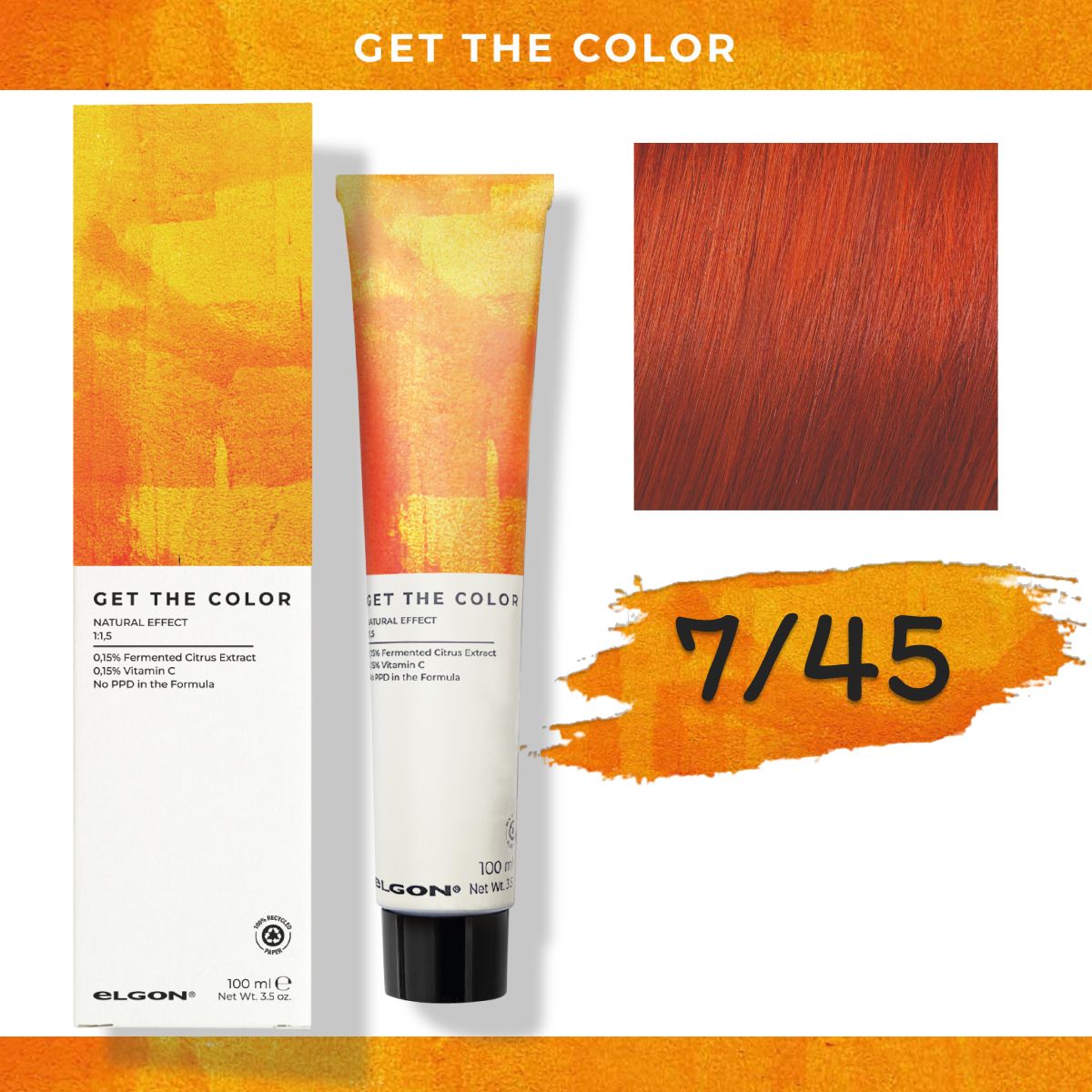 

Стойкая краска для волос Elgon Get the Color 7/45 Русый Медно-красный, 100 мл, 36325