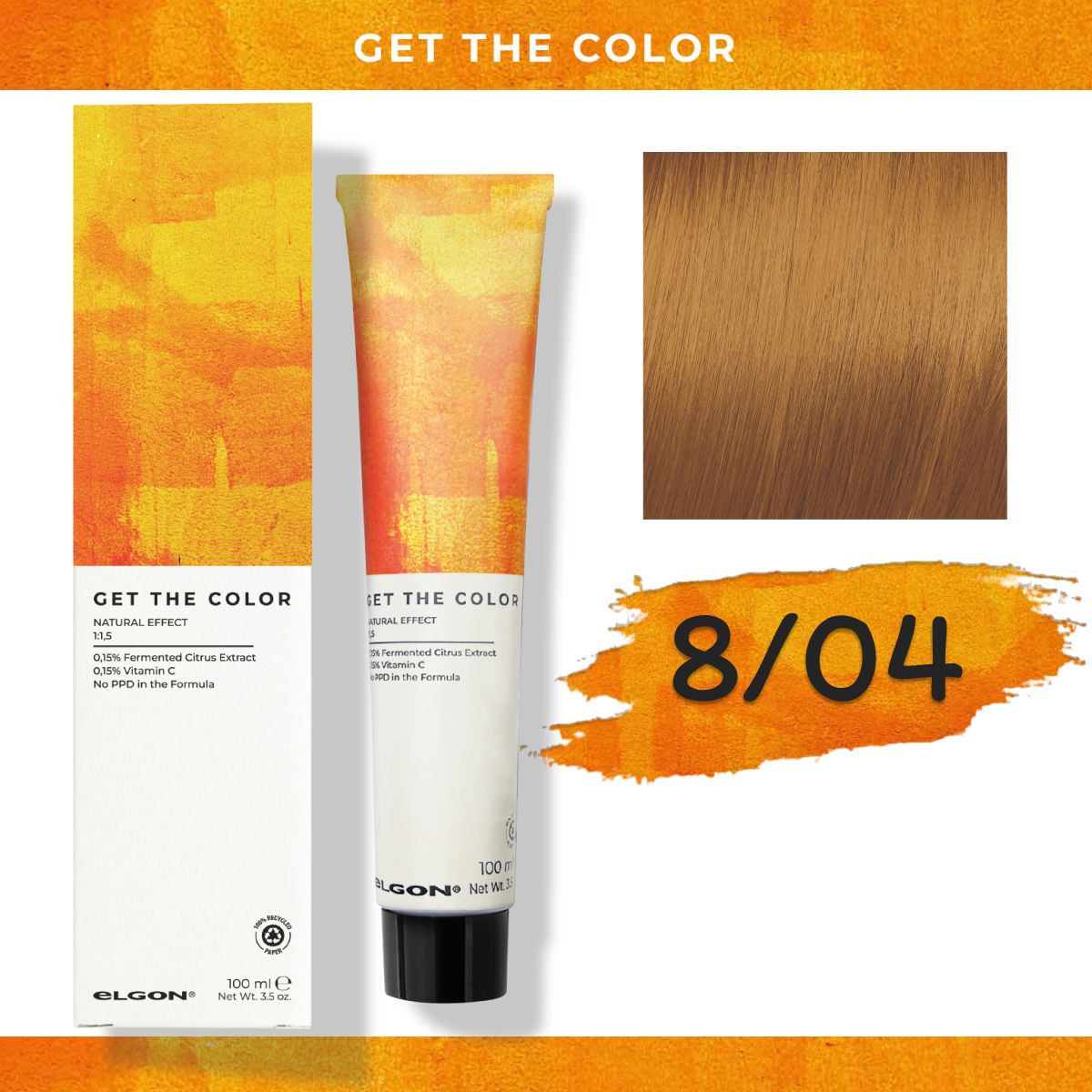 

Стойкая краска для волос Elgon Get the Color 8/04 Светло-русый Натуральный медный, 100 мл, 36325