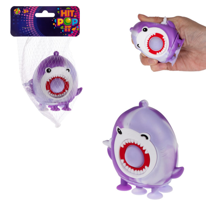 Игрушка-антистресс 1toy Жмяка Hit Pop It Акулы на присосках, 8,5х4х7 см, фиолетовая игрушка антистресс 1toy йо ёжик насекомые 10х7 cм фиолетовый
