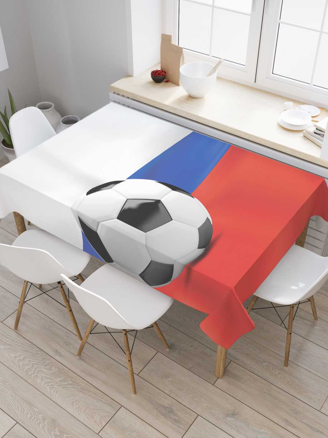 фото Скатерть прямоугольная joyarty "футбольная россия" из сатена, 120x145 см