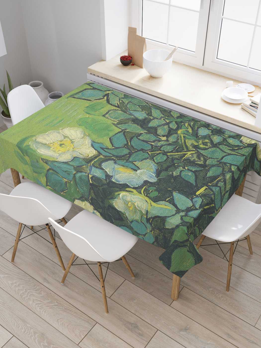 

Скатерть прямоугольная JoyArty "Дикие розы" из сатена, 120x145 см, Зеленый, Дикие розы