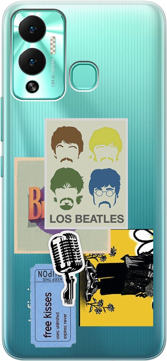 

Чехол на Infinix Hot 12 Play NFC "Beatles Stickers" прозрачный, Прозрачный;бежевый, 14669