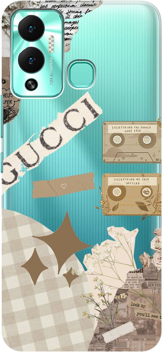 

Чехол на Infinix Hot 12 Play NFC "GUCCI Stickers" прозрачный, Прозрачный;бежевый, 14669