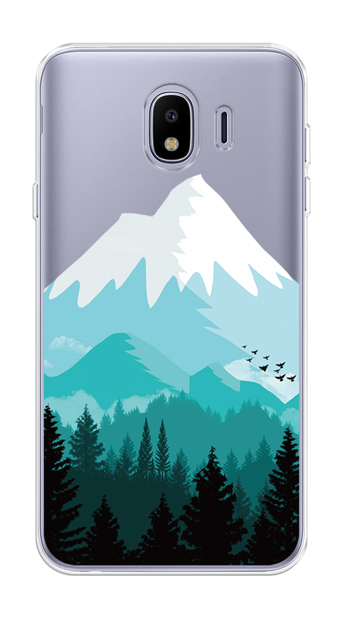 

Чехол на Samsung Galaxy J4 "Синяя снежная гора", Белый;голубой, 26450-2