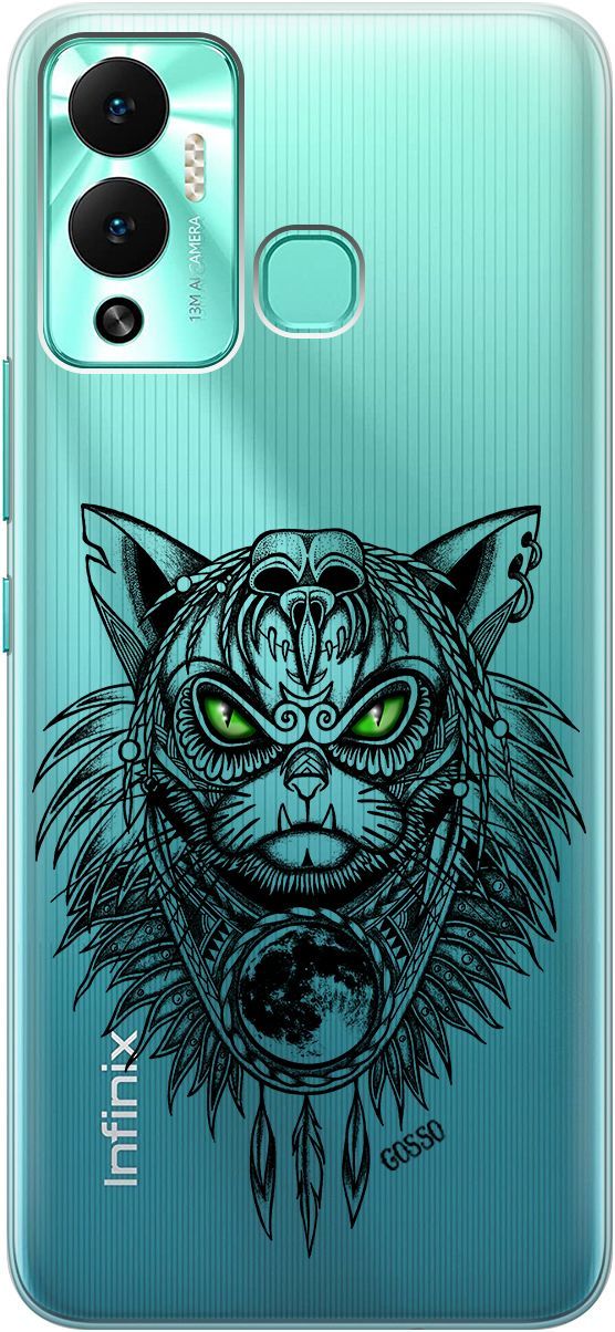 

Чехол на Infinix Hot 12 Play NFC "Shaman Cat" прозрачный, Прозрачный;черный, 14668