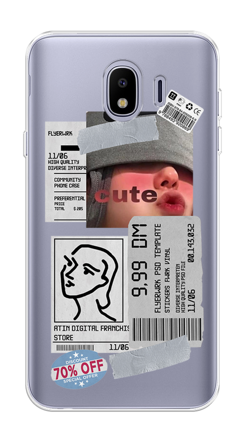 

Чехол на Samsung Galaxy J4 "Cute girl collage", Розовый;серый;голубой, 26450-6