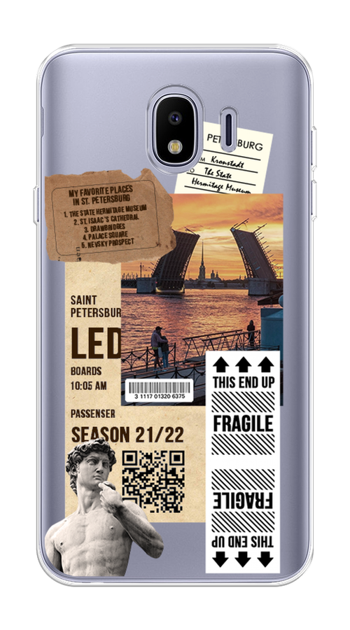 

Чехол на Samsung Galaxy J4 "Санкт-Петербург коллаж", Коричневый;бежевый;белый, 26450-6