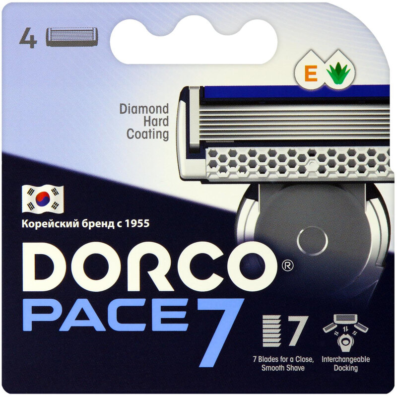 Сменные кассеты для бритья Dorco PACE7, 7лез. SVA1040 4 шт/уп dorco сменные кассеты для бритья pace6 plus 6 лезвийные с триммером