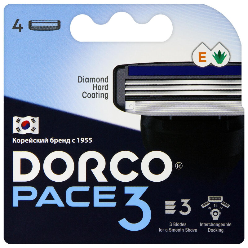 Сменные кассеты для бритья Dorco PACE3, 3 лез. TRA4040 4 шт/уп dorco бритвы одноразовые pace3 3 лезвийные 1