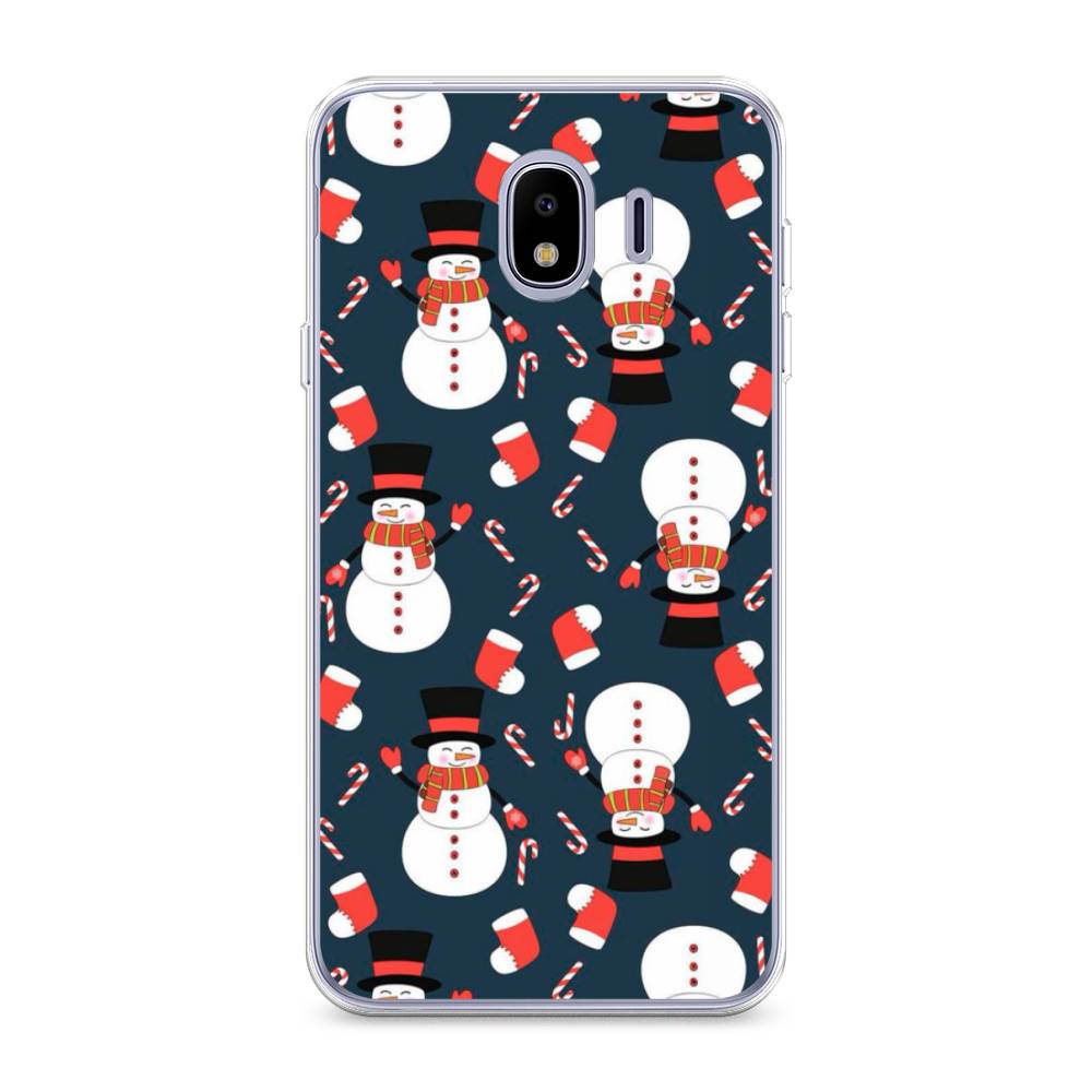 

Чехол на Samsung Galaxy J4 "Синие снеговики", Синий;белый;красный, 26450-5