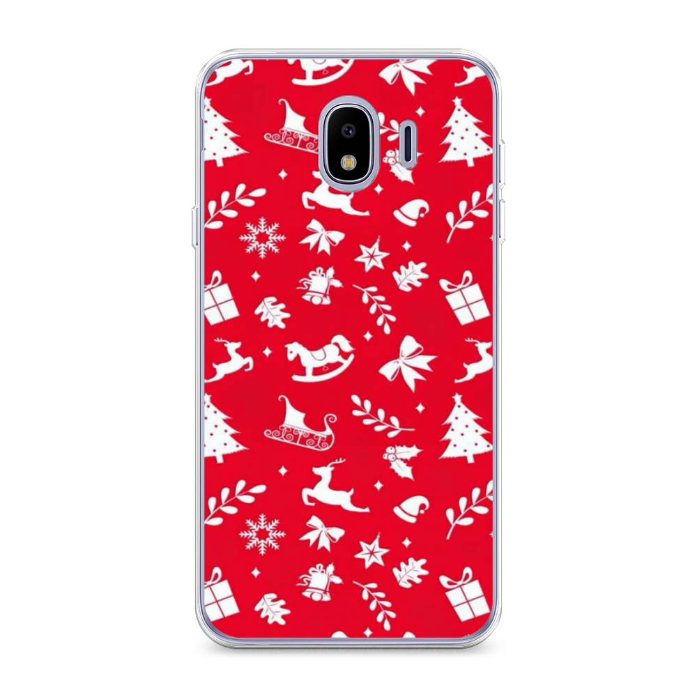 

Чехол на Samsung Galaxy J4 "Красный новогодний фон", Красный;белый, 26450-5