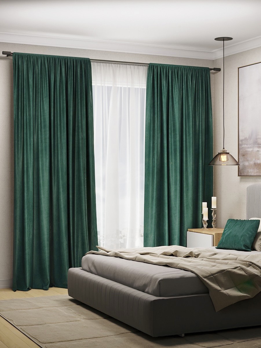 Комплект штор бархат для гостиной и спальни Sophia зеленые 2 шт по 200 на 280см