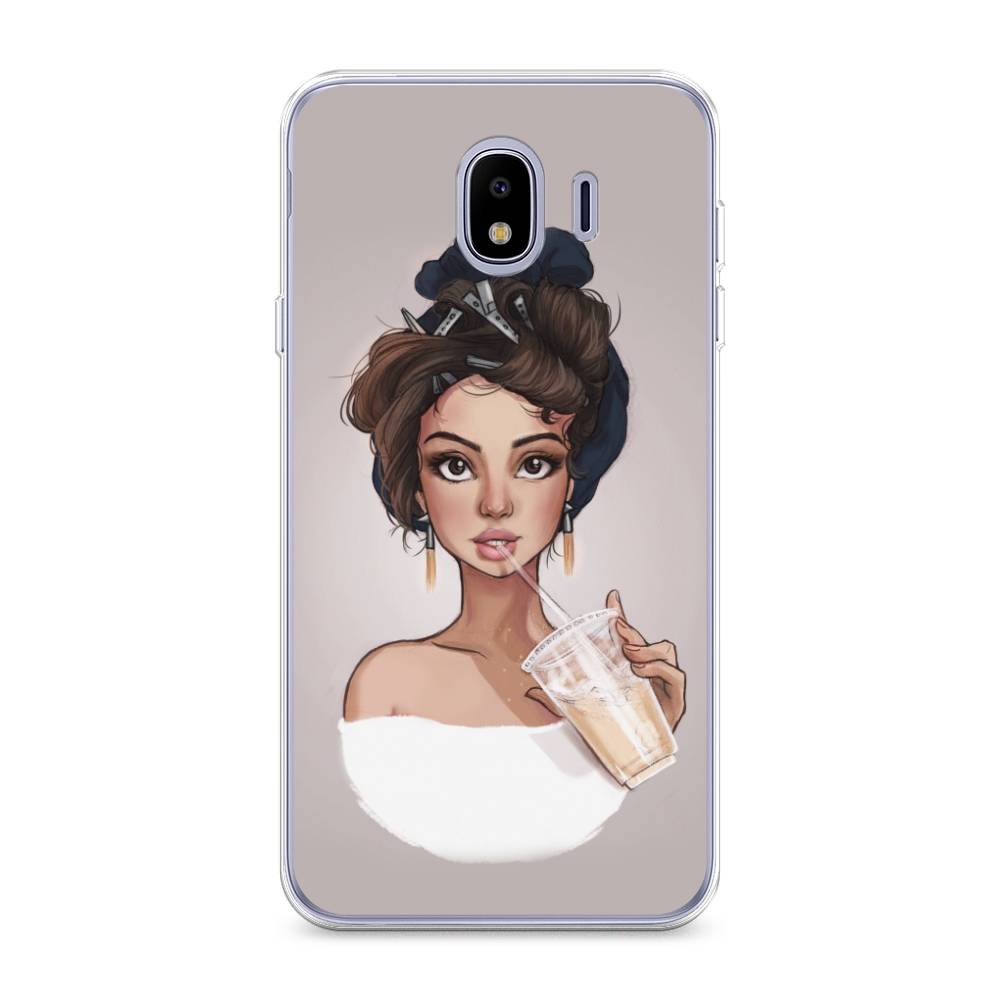 

Чехол на Samsung Galaxy J4 "Девушка с фраппе", Серый, 26450-6