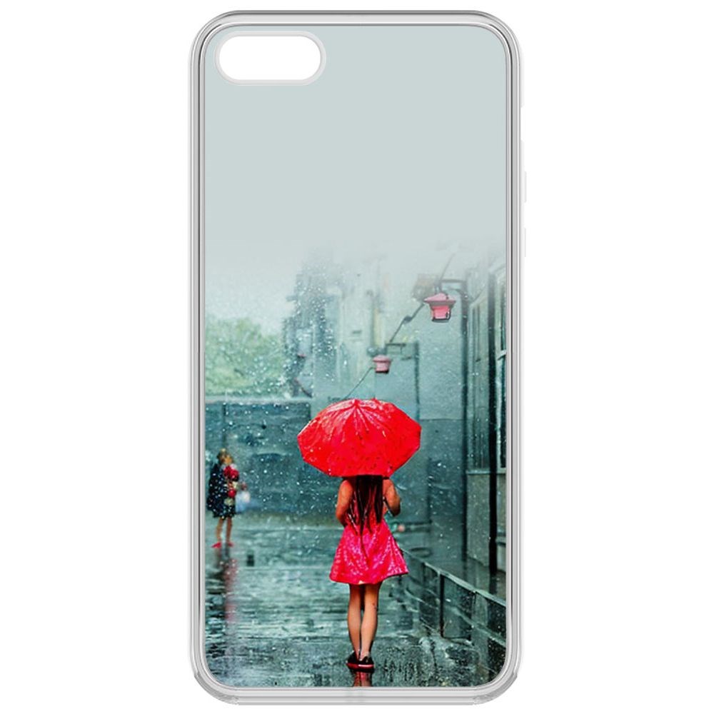 

Чехол-накладка Krutoff Clear Case Красный зонтик для iPhone 5S, Прозрачный