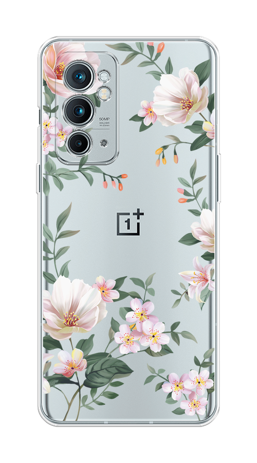 

Чехол на OnePlus 9RT "Beautiful white flowers", Бежевый;зеленый, 152050-1