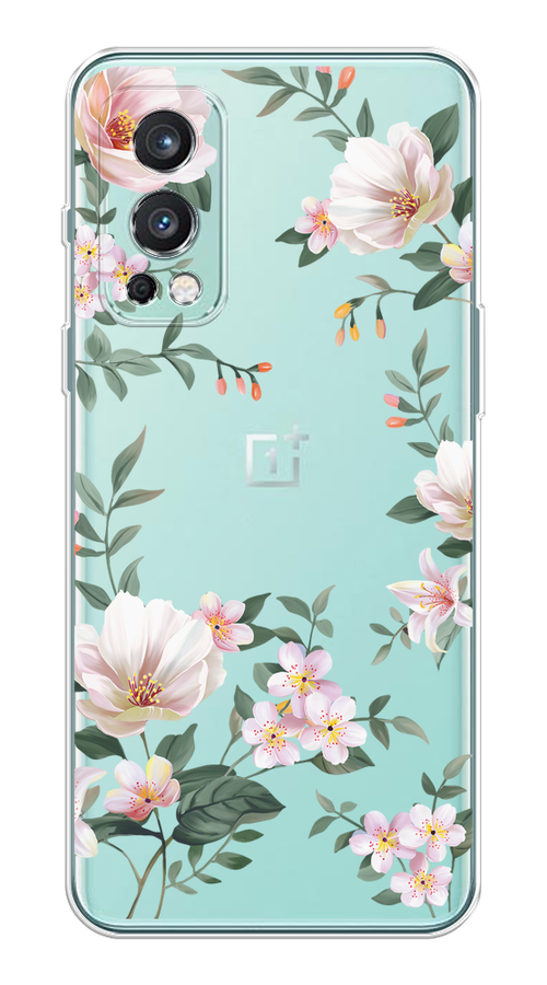 

Чехол на OnePlus Nord 2 5G "Beautiful white flowers", Бежевый;зеленый, 151750-1