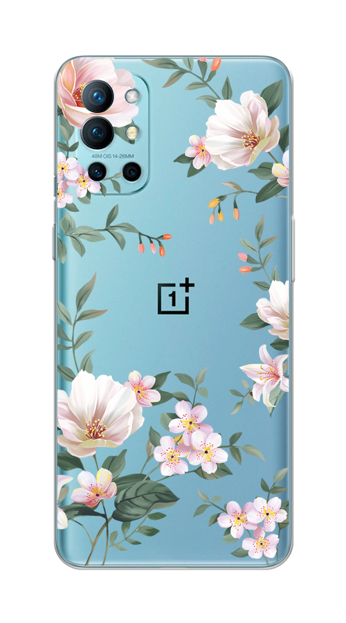 

Чехол на OnePlus 9R "Beautiful white flowers", Бежевый;зеленый, 151650-1